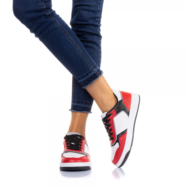 Γυναικεία αθλητικά παπούτσια Aimee λευκό με κόκκινο, 3 - Kalapod.gr